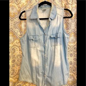 Denim short sleeve button up. White washed